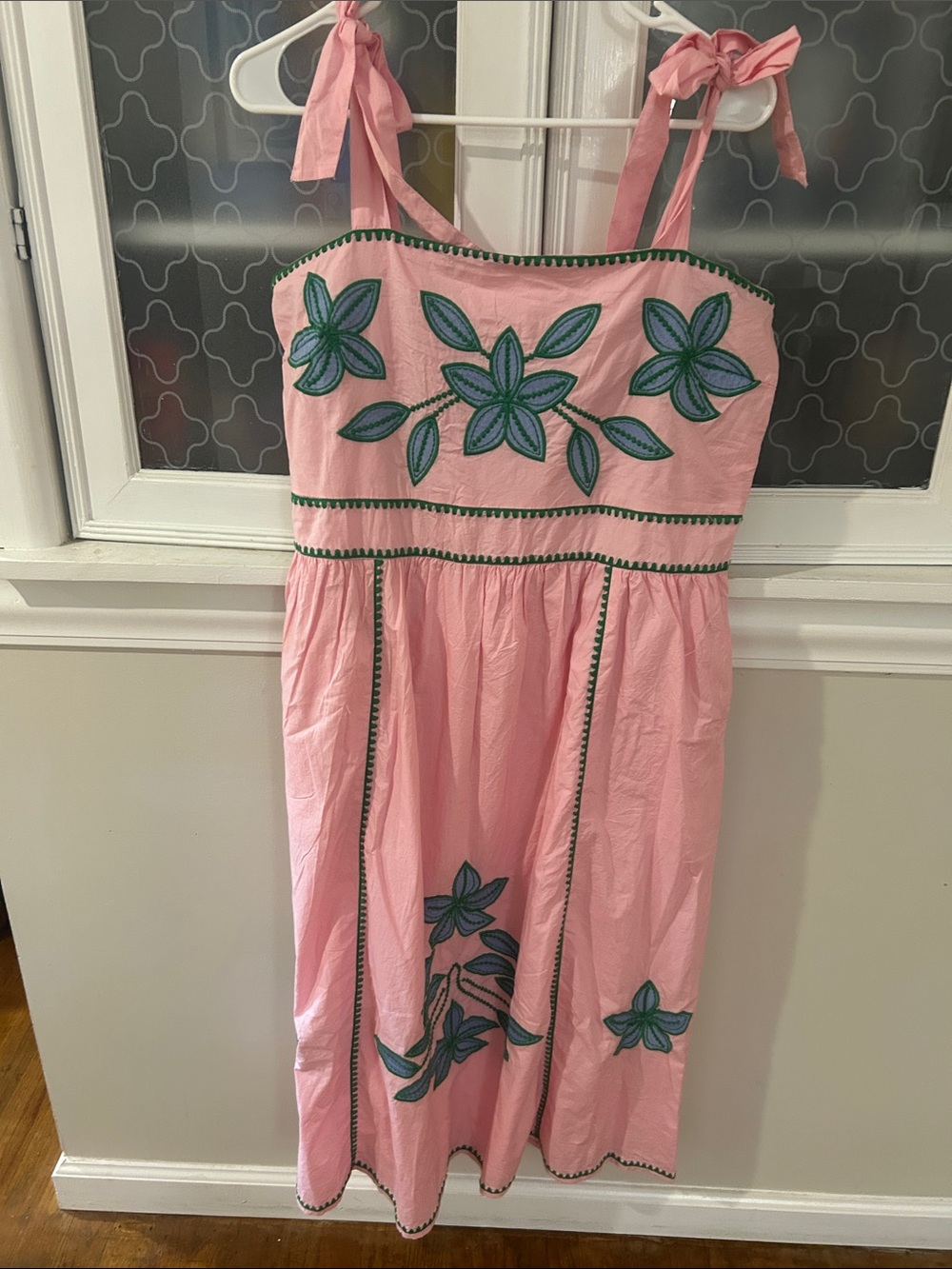 THML Pink Sundress with Teal Floral Embroidery